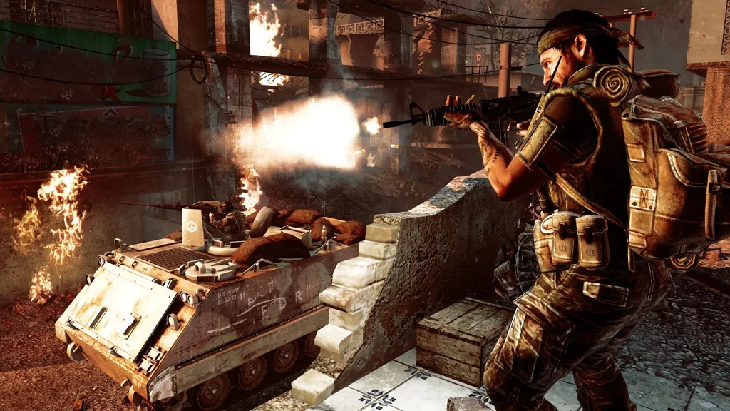 Black Ops Zombies game scene with a soldier in a combat zone.